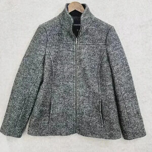 Lands End Womens Wool Blend Zip-Up Jacket Size 14 Gray Mock neck